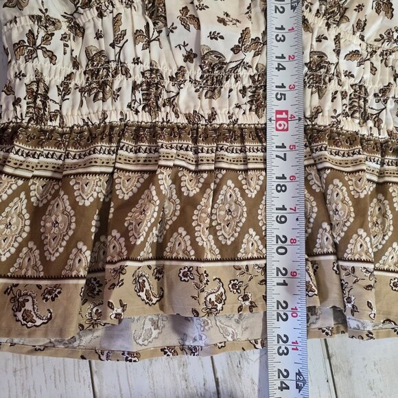 Loft Striped Floral Pintucked V-Neck Peplum Blouse Puff Sleeve Cottage NEW M - Picture 6 of 8